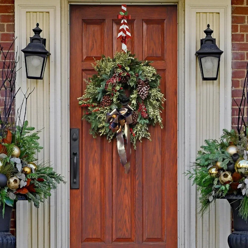 Candy Cane Wreath Hooks Set - Stylish Over The Door Wreath Hangers for Christmas